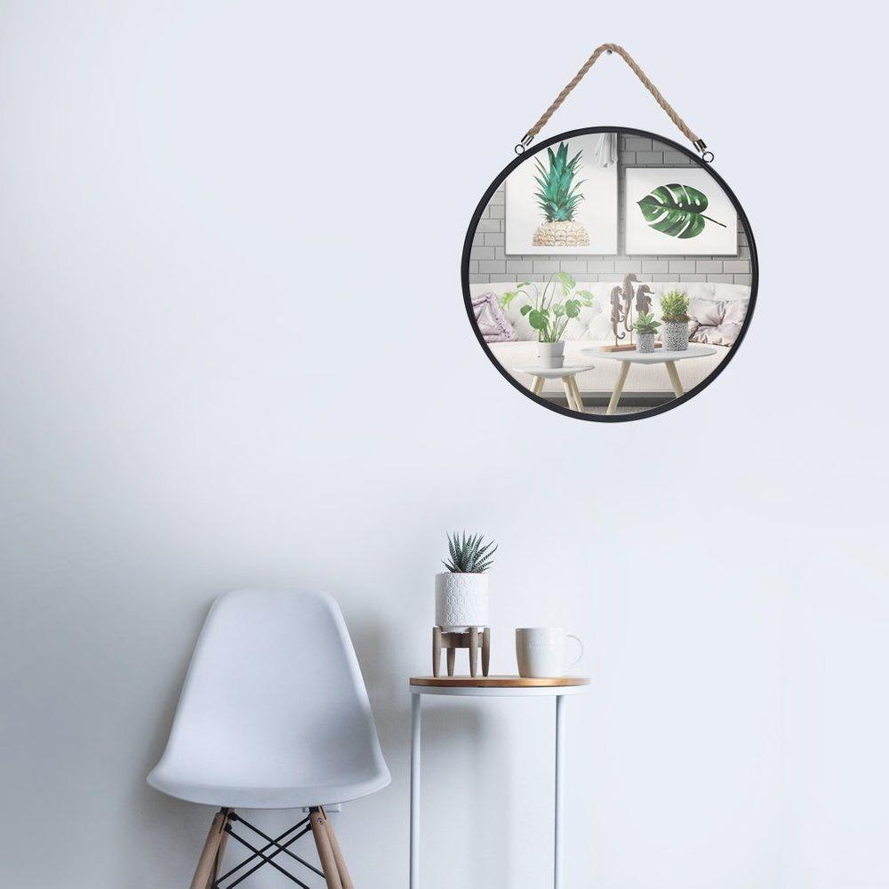 Lustro Koło Ścienne Okrągłe Czarne W Metalowej Ramie Na Ścianę Loft 41 Cm