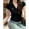Front shoulder sweet casual versatile short-sleeved t-shirt women's summer fashion college style POLO collar student top tide