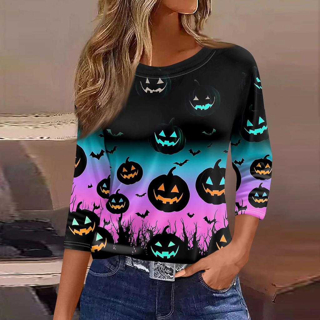 Women's T Shirt Tee Fashion Casual Round Neck 3/4 Sleeve Loose Printed T-Shirt Ladies Top