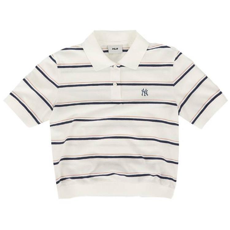 MLB New York Yankees SS26 Striped Summer Breathable Short Sleeve Polo Shirt Women Tops 3FPQV0263-50IVS
