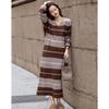 Demana Retro Striped V-Neck Long Sleeve Midi Dress