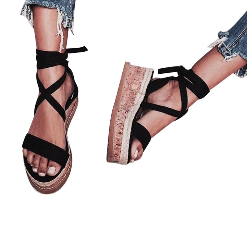 Plate-Forme de la Femme Peep Toe tiss/é Zipper Plat /épais-Bas Sandales Romain Chaussures