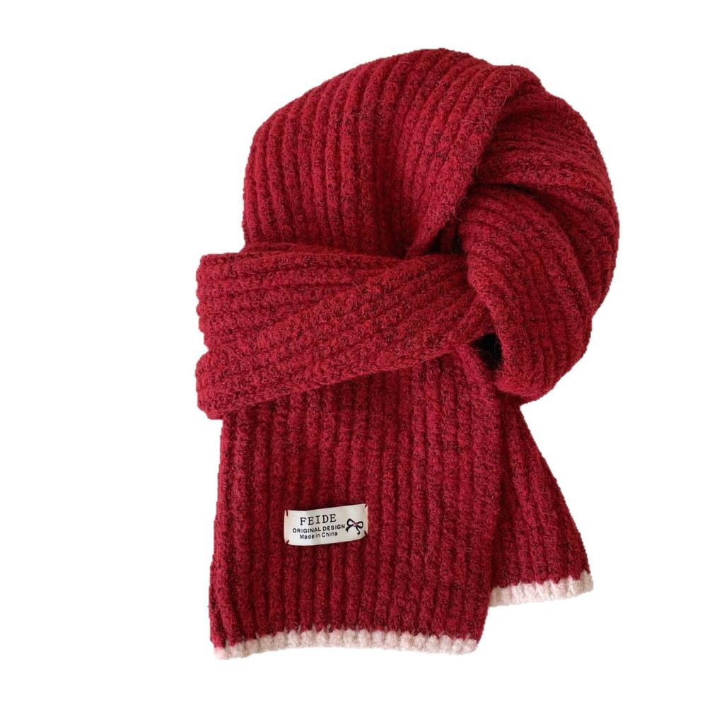 Solid color brightening knit scarf, autumn/winter women's Korean style versatile warm, simple and versatile solid color new blue scarf
