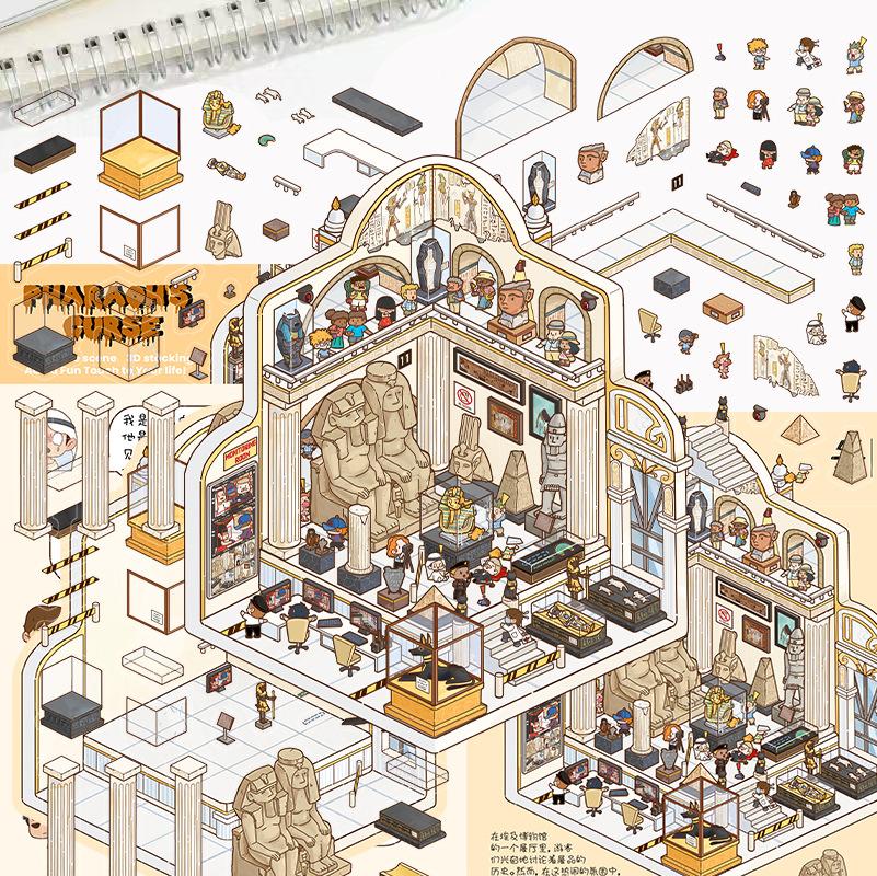 Cartoon Landscape Sticker Bear Bakery Miniature World 3D Hut Unzip DIY Scene Manual Post