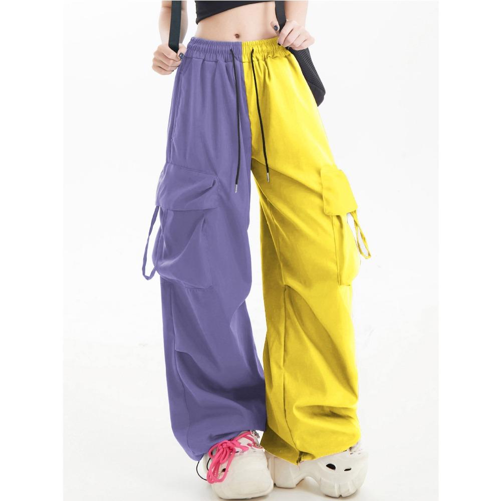Americký kontrastní overal Hip-hop Barevně ladící Móda Ležérní Sportovní Kalhoty Dámské Jarní Volné Retro Trend Široké kalhoty