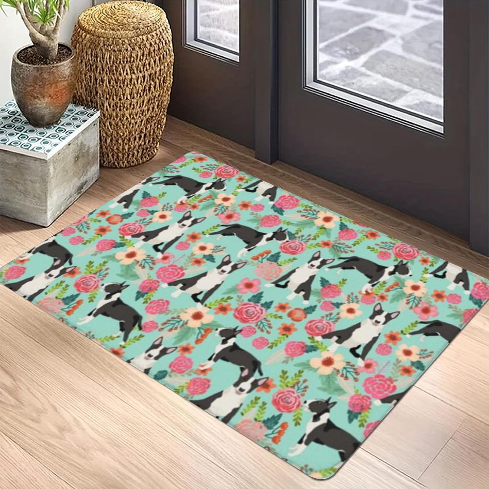 Bull Terrier Multi-color Heads Carpet Mat Anti-Slip Rubber Backing Rug for Pet Lover Home Decoration Bone Prints Fun Door Mat