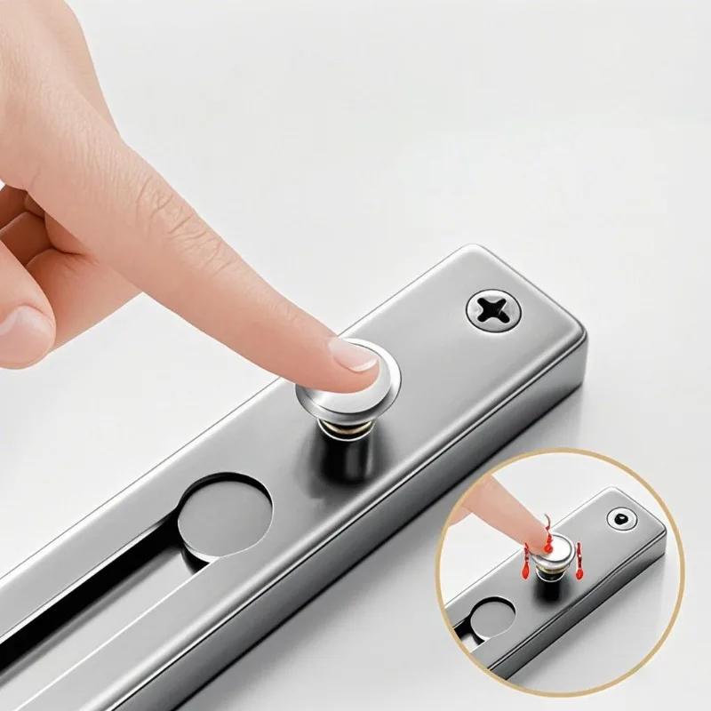 No Drill Stainless Steel Security Door Chain Push Button Lock Latch Anti-Theft Door Guard for Home Hotel Use