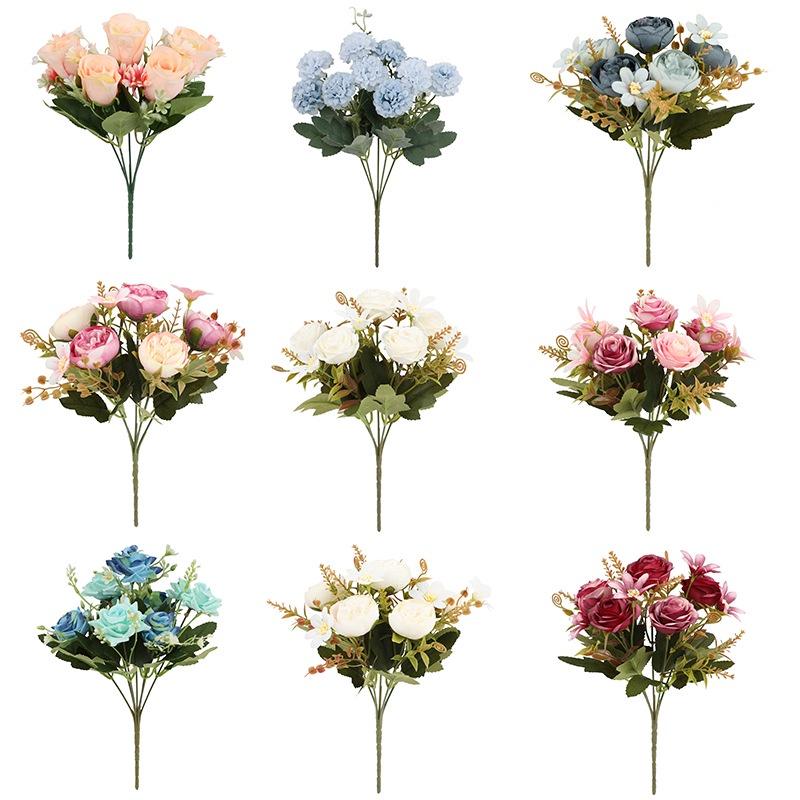 Realistic Rose Peony Artificial Flower Bouquet For Home Wedding Hotel Decoration Silk Material