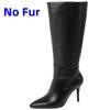 Genuine Leather Women's Knee High Boots Black Pointed Toe Thin Heel Zipper Chelsea Winter Shoes Ladies Footwear Large Size 43