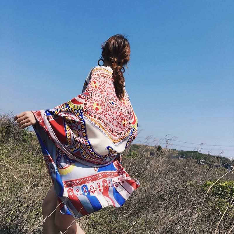 Ethnic Style Scarf, Sunscreen Shawl, Women's Summer Thin Style, Air Conditioner Silk Scarf, Fashionable Seaside Beach Scarf