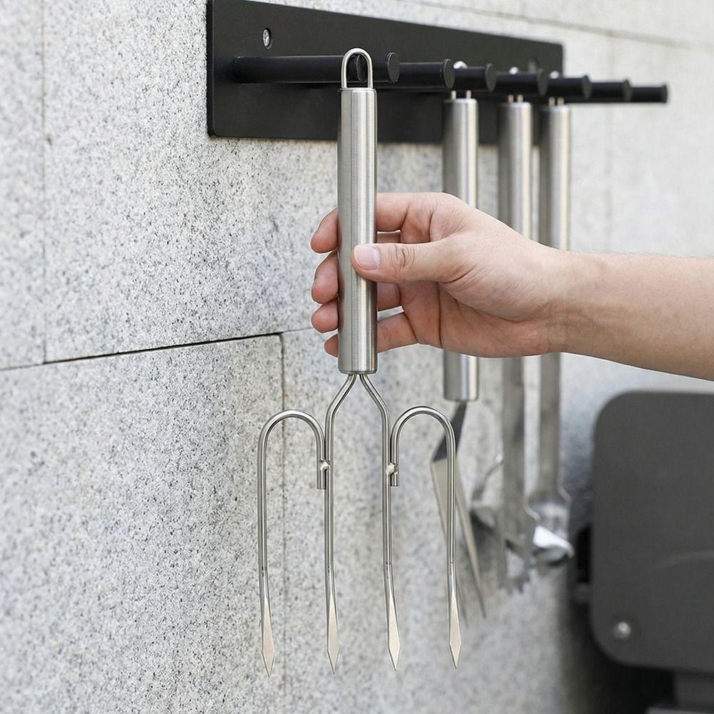 Four Needle Barbecue Fork Stainless Steel BBQ Grill Fork Grilling Tool Steak Fork Camping