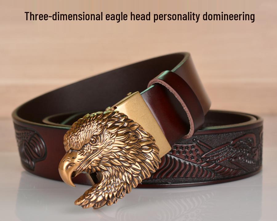 Eagle Embossed Cowhide Leather Belt with Automatic Buckle