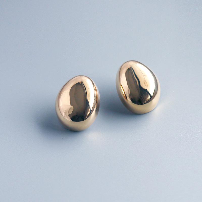 Elegant 925 Silver Glossy Oval Goose Egg-Shaped Statement Earrings