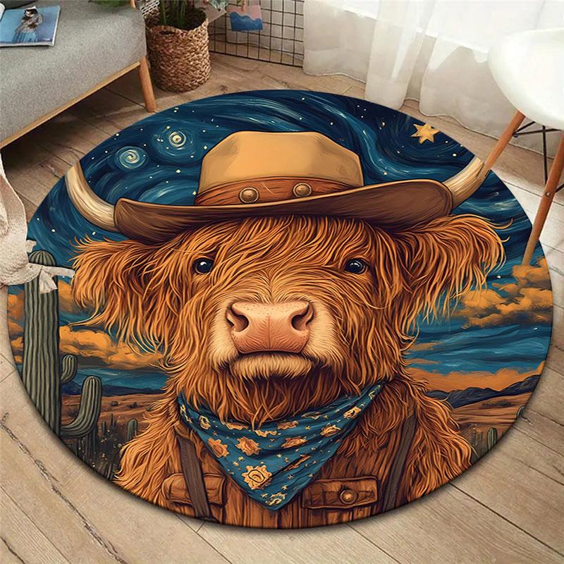 Cool animal cowboy styleRound Area Rug,Carpet Rug for Living Room Bedroom Sofa Playroom Decor,Non-slip Floor Mat
