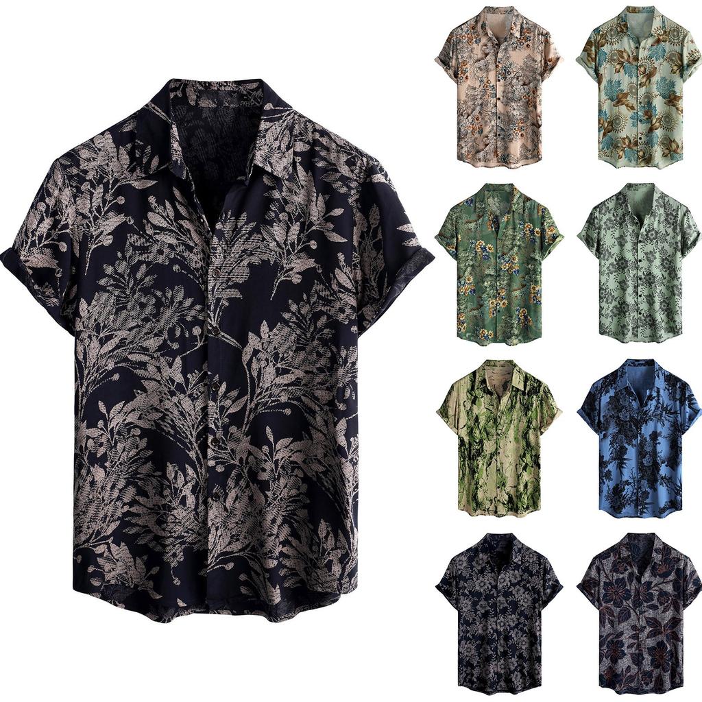 Men's Short Sleeved Shirt, Daily Fashion Printed Button Top, Chest Pocket Cardigan