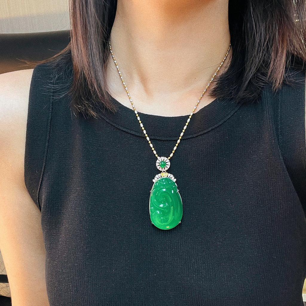 Full Green Yang Green Natural Agate Green Chalcedony Pendant Female Opening Slightly Inlaid, Real Shot Fidelity