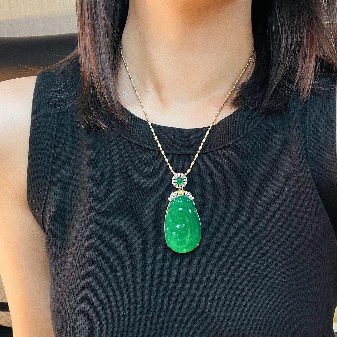 Полный Зеленый Ян Зеленый Натуральный Агат Зеленый Халцедон Подвеска Женская Открытая Слегка Инкрустированная, Реальная Съемка Точность
