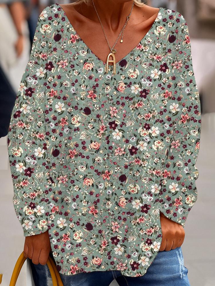 

Casual V-Neck Long Sleeve Pullover Digitally Printed Womens Tops Sweatshirt Trendy Graphic Design Comfortable Daily Wear for Ladies XXXL