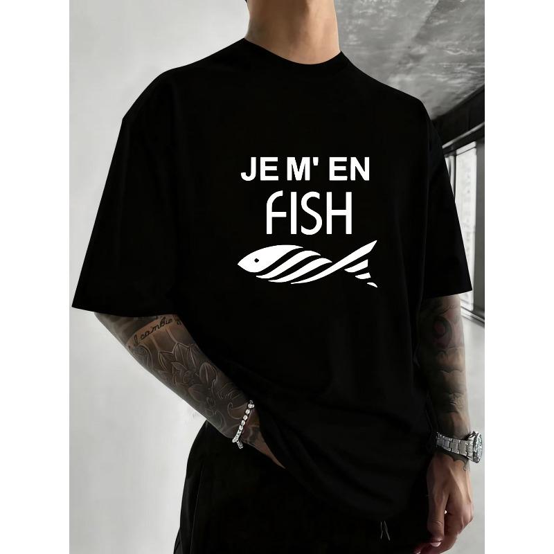 T-Shirt for Men Along with The French Play on Words 'JE M' EN FISH' (Sounding Like 'Je M'En Fiche', Which Translates to 'I Don'T Mind')