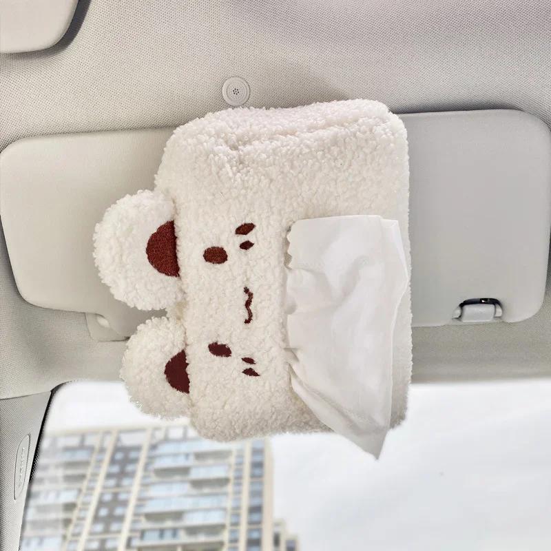 Car tissue box cute cartoon in-car paper box hanging armrest box paper towel wrapped car napkin box accessories