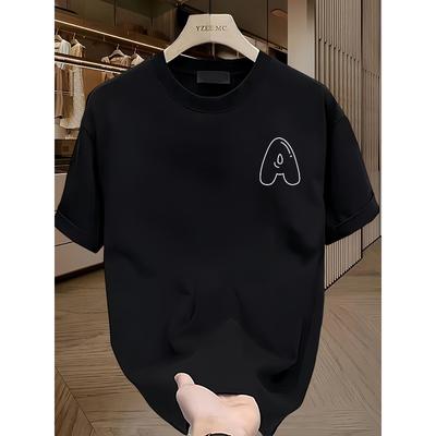 Europäische Größen Herren Grafikdruck T-Shirt - Lockere Passform Lässiges Kurzarm-T-Shirt mit Kräftiger Schrift & Geometrischem Design