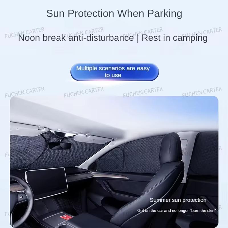 Upgraded Privacy Sunshades for Tesla Model Y / YL 2026 Side Window Windshield Blackout Sun Visor Camping Interior AccessoriesWindshield Sunshades 1
