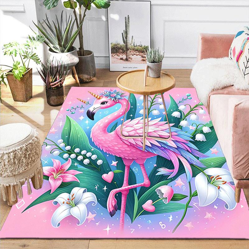 1pc Beautiful Flamingo Print, Design Indoor Area Rug - Soft, Anti-Slip, and Durable Gaming Room Decor for Bedroom