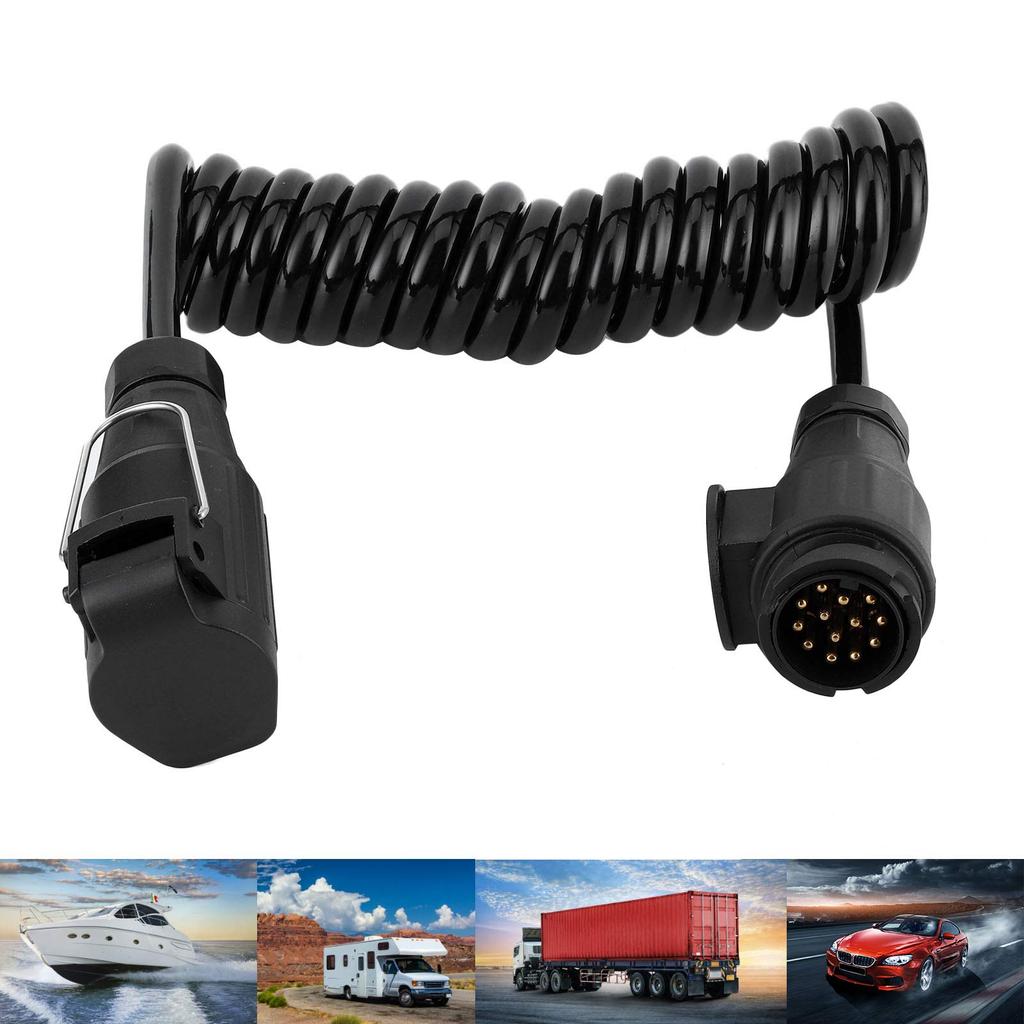 Trailer Cable, 13 Pin To 13 Pin Adapter Cable Trailer Plug Extension Spring Cord for Car Caravan RV