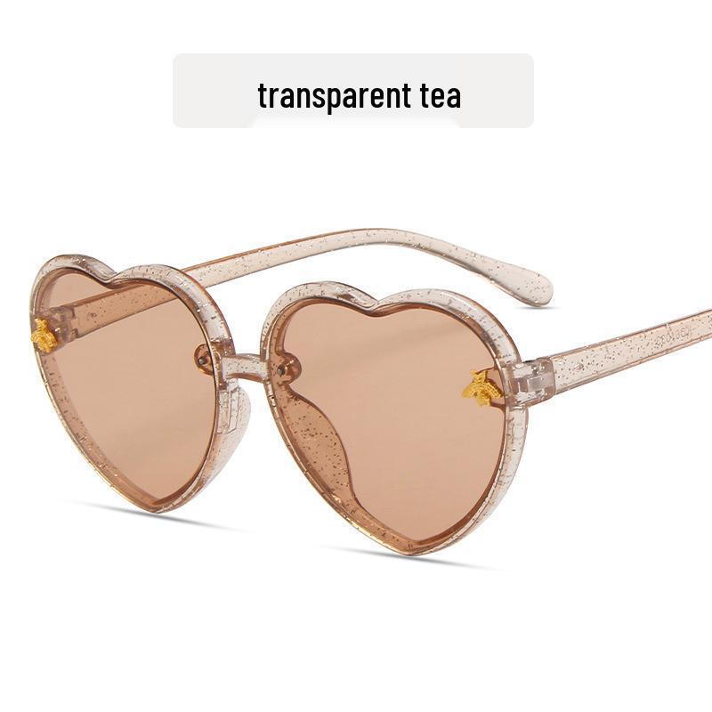 Children's Heart-Shaped Glitter Bee Sunglasses - Trendy Cartoon Style for Girls