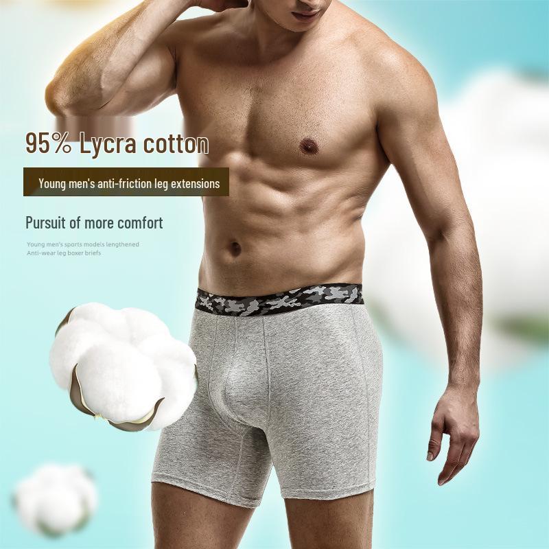 Men's Anti-Friction Cotton Boxer Briefs - Large Size, Breathable for Sports and Running