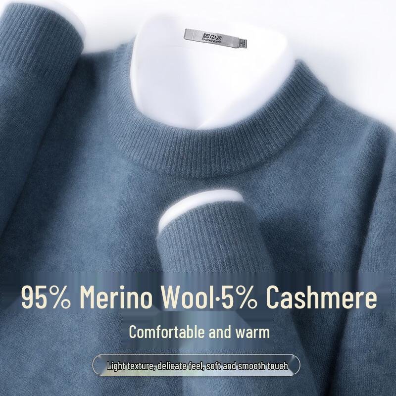 SNOWFLYING Men's Cashmere Blend Thick Round Neck Pullover Wool Sweater