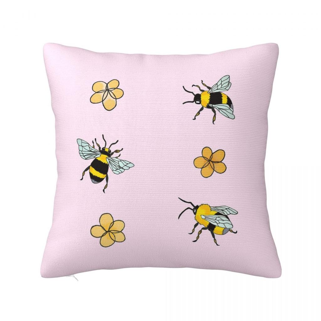 Bee And Flowers Seamless Pattern Square Pillowcase Cushion Cover Pillow Case Throw Pillow Cover for Home Bedroom Car