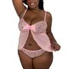 [LittleForBig] Women's 2-Piece Lingerie Set [Rabbit Moon Print] Sleepwear with Lace Hem and Front Opening, Straps, and V-Neck Underwear, Size M