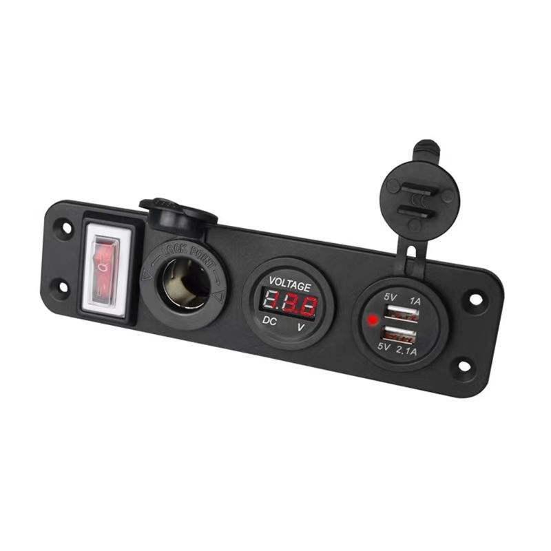 Car Usb Socket Panel With Dual Usb Charger Voltmeter And Power Outlet Waterproof For Vehicle Marine Rv Digital Devices