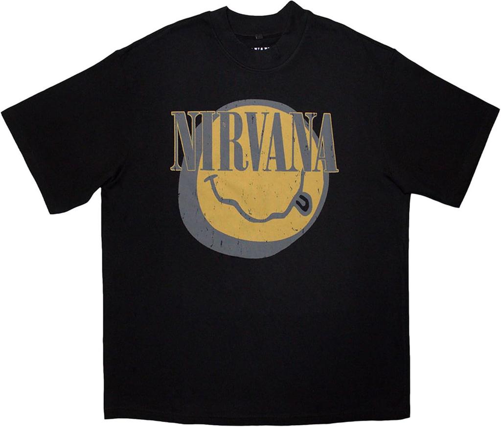 Men's Nirvana Evergreen Oversized Boxy Tee Vintage T-Shirt Black