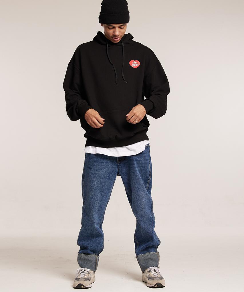 Human Highlight Small Heart Hoodie Black Red