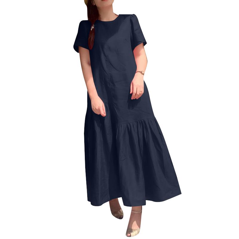 

ZANZEA Жіноча повсякденна літня довга сукня з коротким рукавом і круглим вирізом