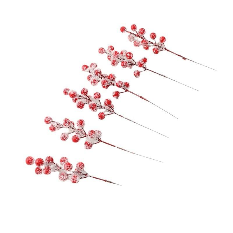10PCS Artificial Frosted Red Berry Christmas Decoration Snow Fruit Ornament Winter Home Decor