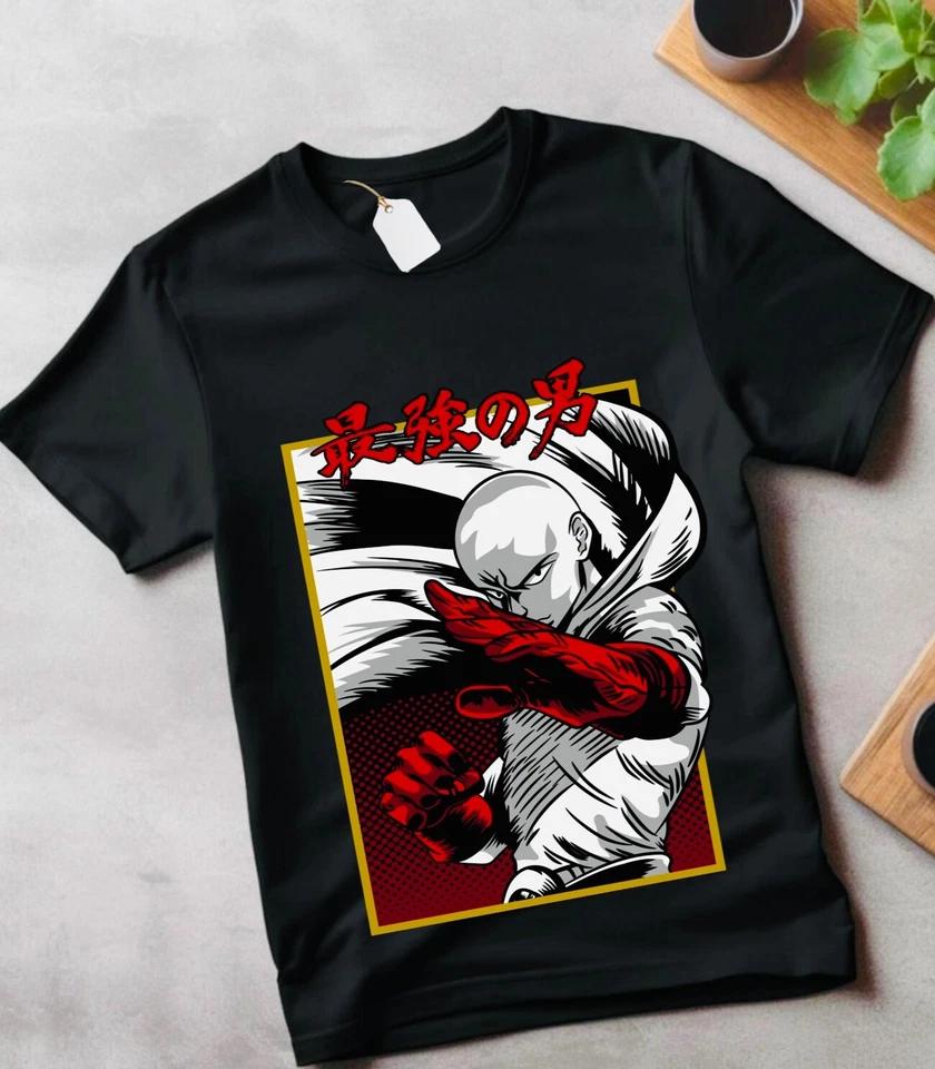 

САЙТАМА One Punch Man Футболка Аниме Манга Подарки Черная Короткий рукав Все размеры S
