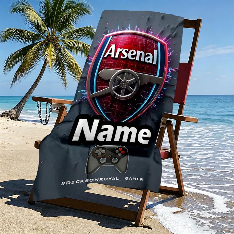 Custom Name Personalized Football Team F.C Print Beach Towel, for Trip Camping Beach Party Home Decor, Birthday Gift for Family & Friends
