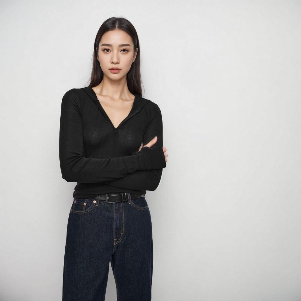 Women's Autumn Half-Zip Hooded Wool-Blend Knitted Top