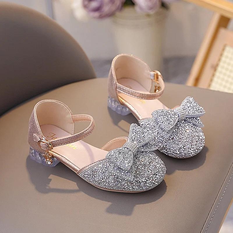 

*Casual Bow Stage Elegant Cute Children s Sandals Summer Student Comfortable Crystal Runway Fashion Baby Girl Princess Shoes 27Insole17.2cm розовый