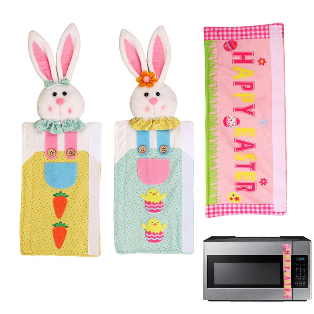 3pcs Easter Bunny Refrigerator Door Handle Set Easter Bunny Fridge Handle Covers For Microwave Stove Dishwasher Freezer
