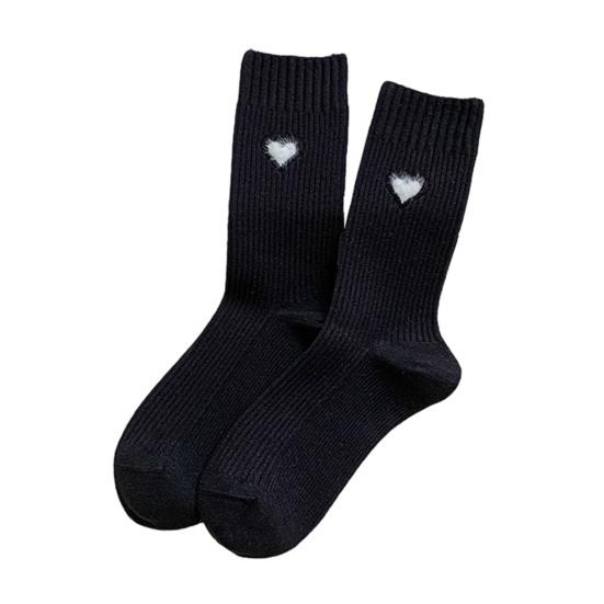 Women's Heart Pattern Mid Calf Crew Socks Ribbed Knit Boot Socks Fall Casual Soft Cozy Socks for Women Girls