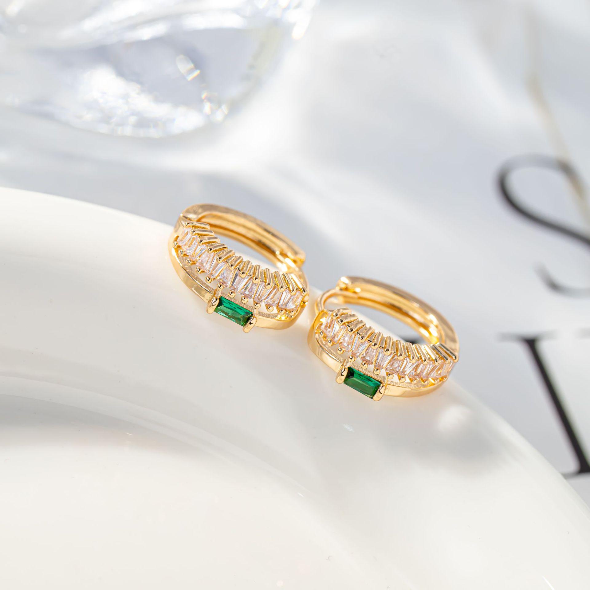 Vintage Non-Fade Peacock Green Zirconia Double Layer Earrings