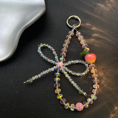 Bow Phone Charm Crystal Beaded Wrist Chain Elegant Creative Bracelet Strap for Mobile