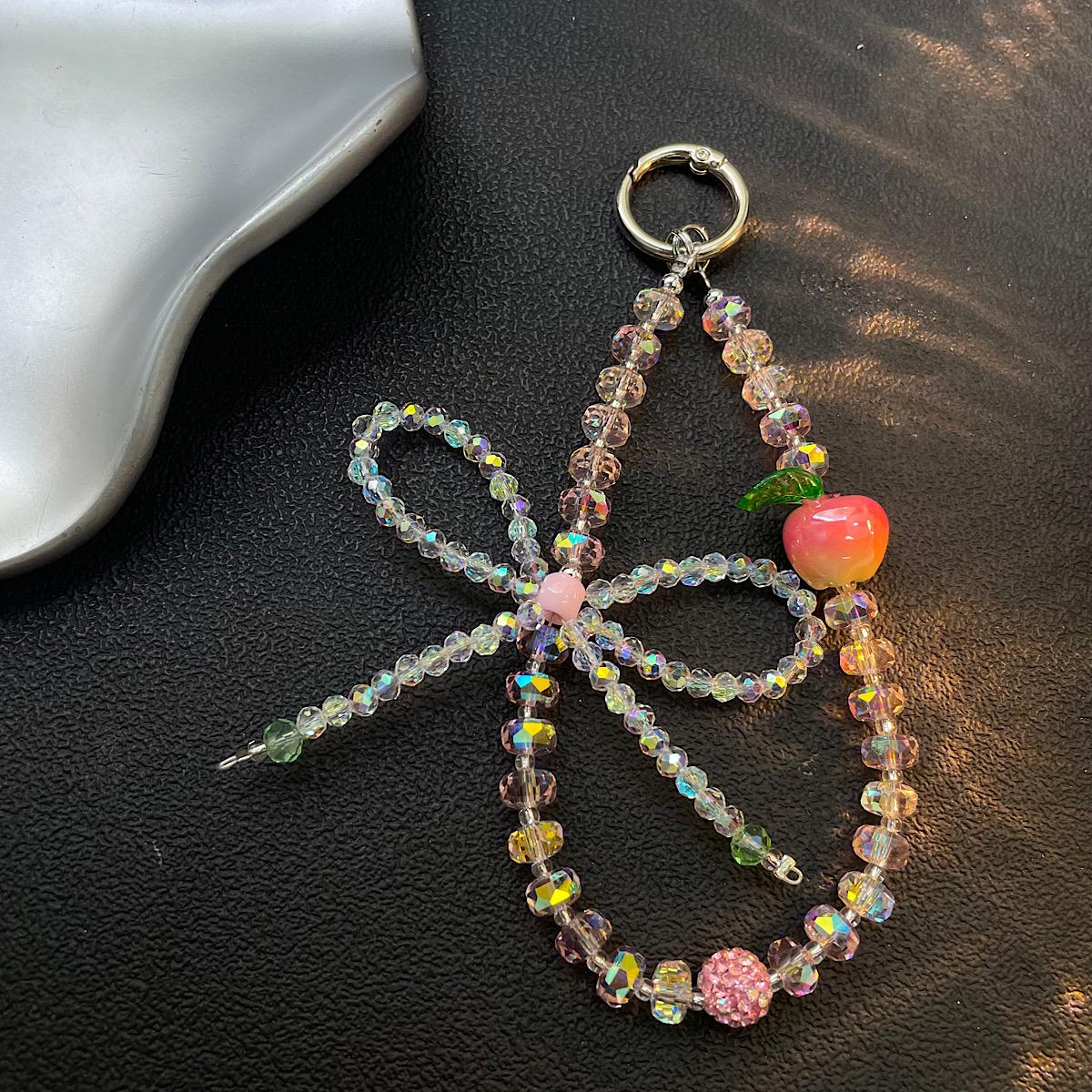 Bow Phone Charm Crystal Beaded Wrist Chain Elegant Creative Bracelet Strap for Mobile