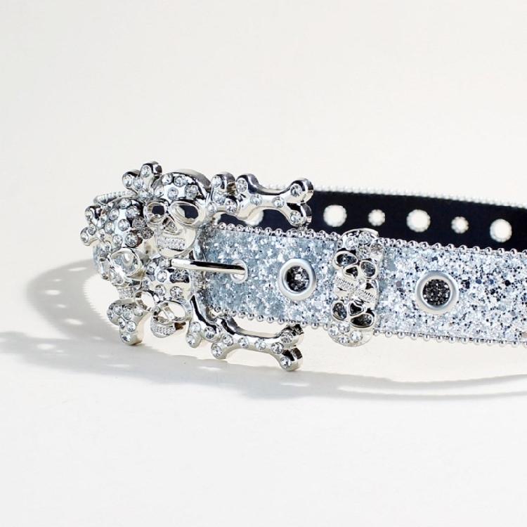 Women's Glittering Crystal PU Leather Belt for Trousers and Dresses Western Cowgirl Punk Styles Waiststrap for Daily