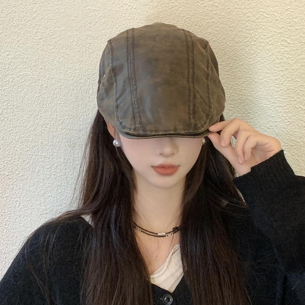 

Берет осень и зима Do Old Forward Cap Rub Color Stitching Retro Front Cap Женская трендовая модная кепка с язычком утки M（56-58cm） темно-коричневого