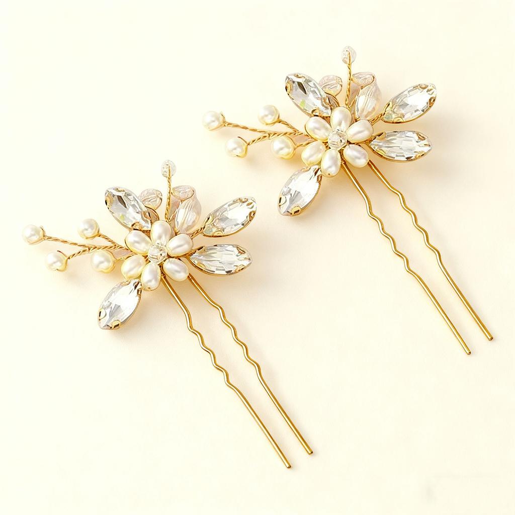 1 Pair Bridal U Shaped Hairpin Elegant Beautiful   Pearl Wedding Hair Clips for Party